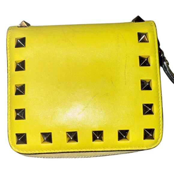 Valentino Yellow Studded Wallet with dust bag/box/extra studs. COA included - Picture 2 of 8